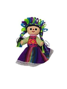 Traditional Mexican Lele Rag Doll Handmade Style Colorful 8in Plush Folk Art